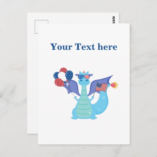 Patriottische draak met ballonnen en Amerikaanse v Briefkaart (Voorkant / Achterkant)