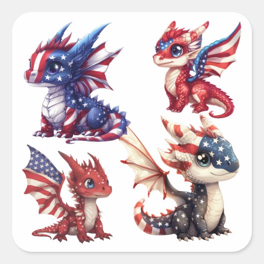 patriottische draak vierkante sticker (Voorkant)