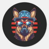 Patriottische Duitse herder Amerikaanse hond vierd Ronde Sticker (Voorkant)