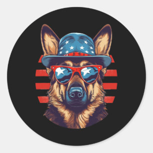 Patriottische Duitse herder Amerikaanse hond vierd Ronde Sticker