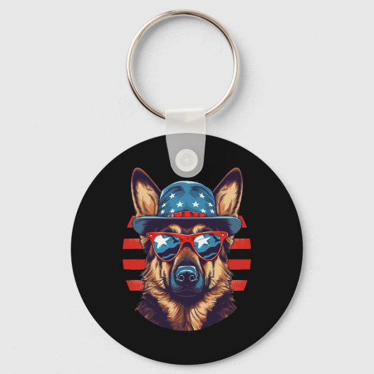 Patriottische Duitse herder Amerikaanse hond vierd Sleutelhanger (Voorkant)