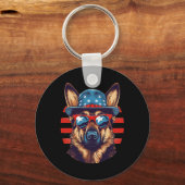 Patriottische Duitse herder Amerikaanse hond vierd Sleutelhanger (Voorkant)