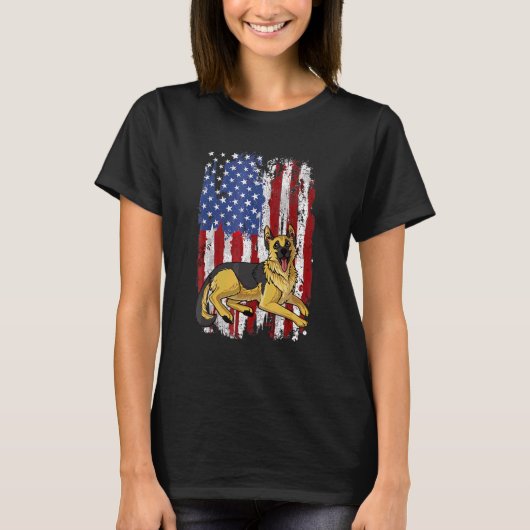 patriottische duitse herder - amerikaanse vlag 4e t-shirt (Voorkant)