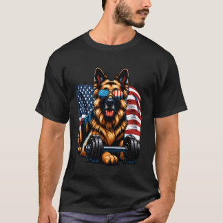 Patriottische Duitse Herder Bodybuilding Amerika T-shirt