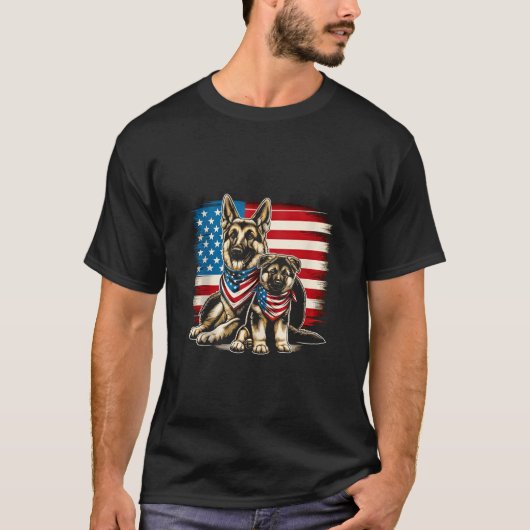 Patriottische Duitse Herder Puppy AMERIKAANSE VLAG T-shirt (Voorkant)