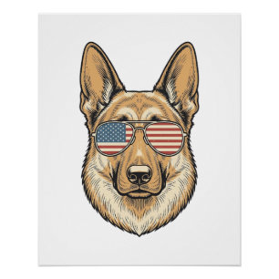Patriottische Duitse Herder Zonnebril Vintage Kuns Perfect Poster
