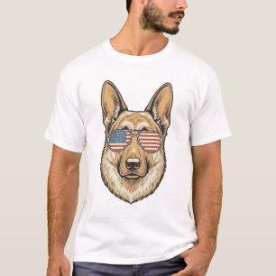 Patriottische Duitse Herder Zonnebril Vintage Kuns T-shirt