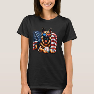 Patriottische Duitse Herdershond Honkbal USA Vlag T-shirt