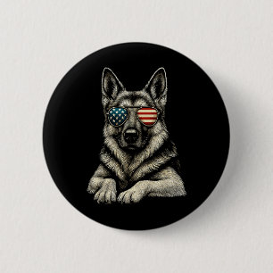Patriottische Duitse Herdershond Usa Vlag Zonnebri Ronde Button 5,7 Cm