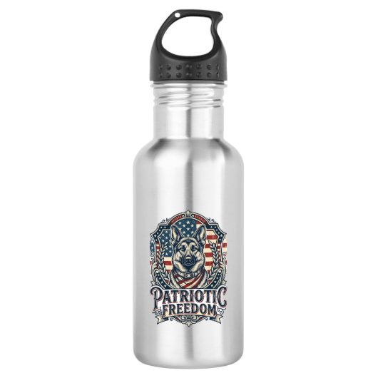 Patriottische Duitse Herdershond Vector Grafische Waterfles (Voorkant)