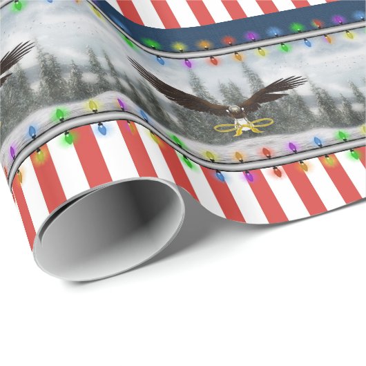 Patriottische Eagle Kerstverlichting Wrapping Papi Cadeaupapier (Rol Hoek)