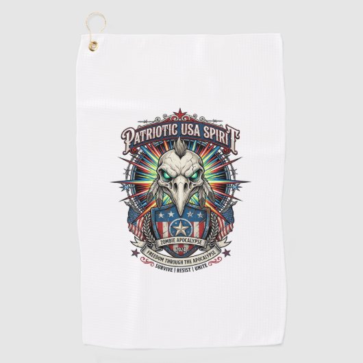 Patriottische Eagle Schedel Zombie Apocalyps Golfhanddoek (Voorkant)