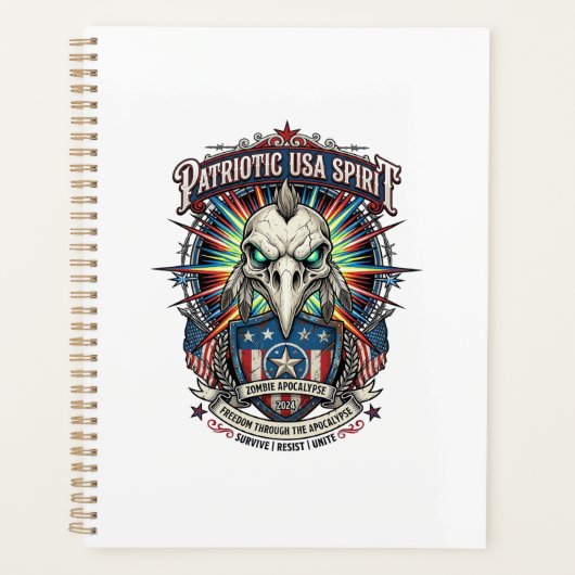 Patriottische Eagle Schedel Zombie Apocalyps Planner (Voorkant)