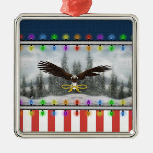 Patriottische Eagle Silver-omlijst Square Ornament