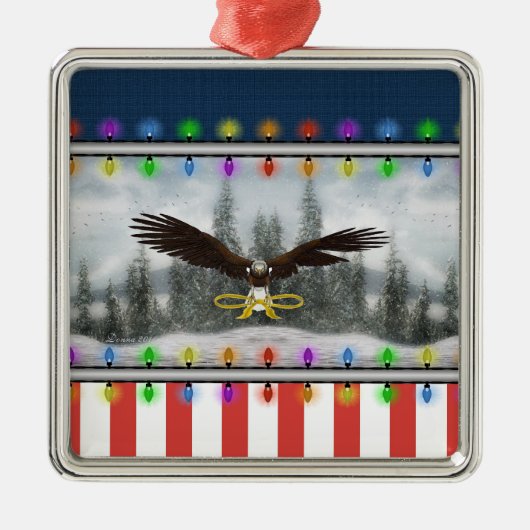 Patriottische Eagle Silver-omlijst Square Ornament (Voorkant)