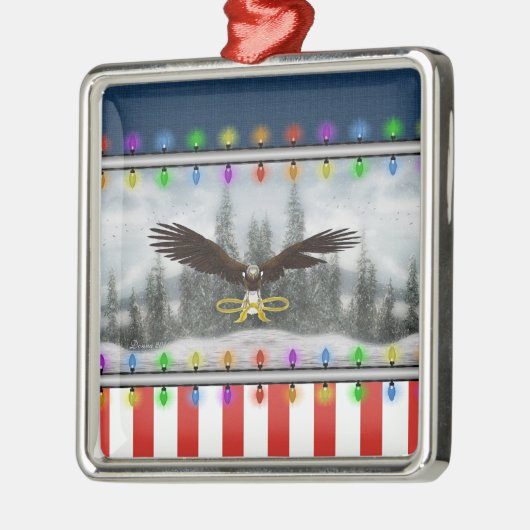 Patriottische Eagle Silver-omlijst Square Ornament (Links)