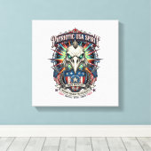 Patriottische Eagle Skull Zombie Apocalyps aan het Canvas Afdruk (Insitu (Houten vloer))