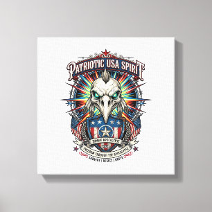 Patriottische Eagle Skull Zombie Apocalyps aan het Canvas Afdruk
