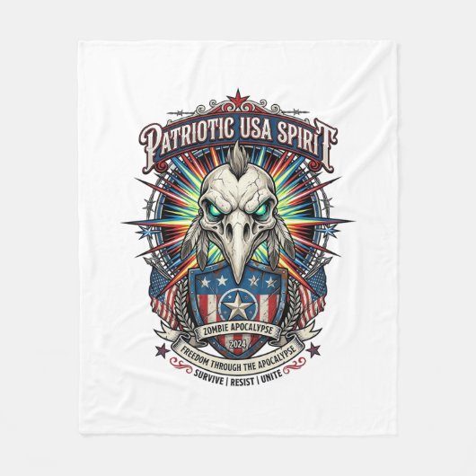 Patriottische Eagle Skull Zombie Apocalyps aan het Fleece Deken (Voorkant)