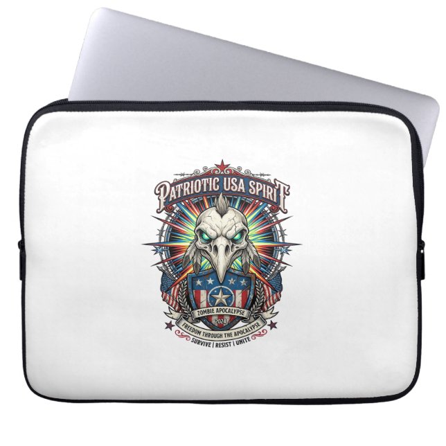 Patriottische Eagle Skull Zombie Apocalyps Aan Het Laptop Sleeve (Voorkant)