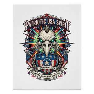 Patriottische Eagle Skull Zombie Apocalyps aan het Perfect Poster