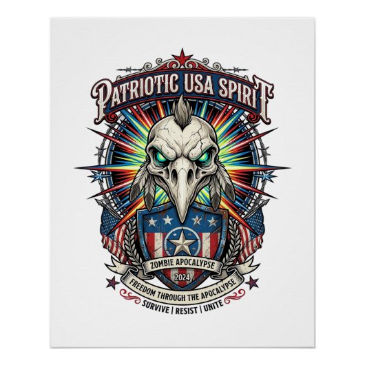 Patriottische Eagle Skull Zombie Apocalyps aan het Perfect Poster (Voorkant)