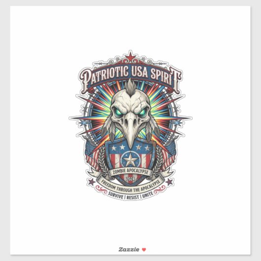 Patriottische Eagle Skull Zombie Apocalyps aan het Sticker (Vel)