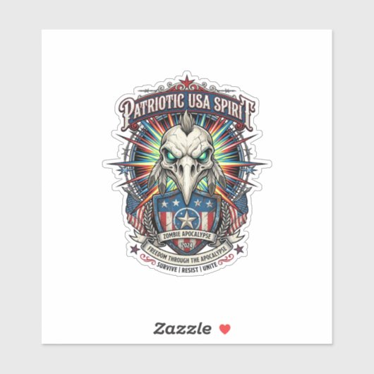 Patriottische Eagle Skull Zombie Apocalyps aan het Sticker (Vel)