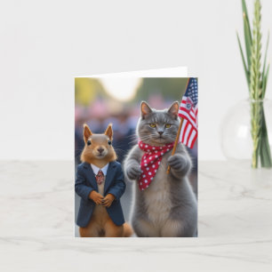 Patriottische eekhoorn en kat bedankkaart