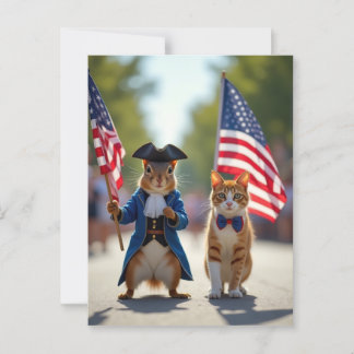 Patriottische eekhoorn en kat briefkaart