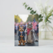 Patriottische eekhoorn en kat briefkaart (Staand voorkant)