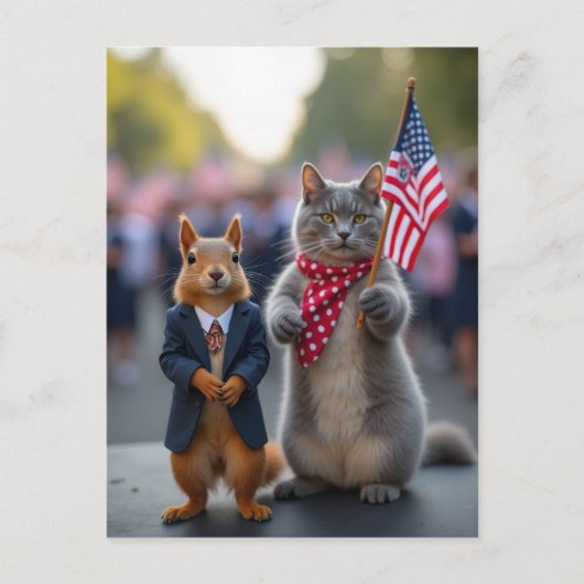 Patriottische eekhoorn en kat briefkaart (Voorkant)