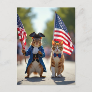 Patriottische eekhoorn en kat feestdagenkaart