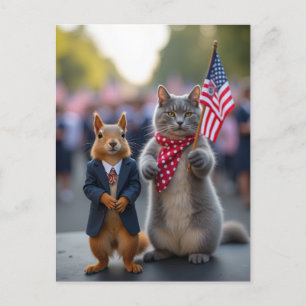 Patriottische eekhoorn en kat feestdagenkaart