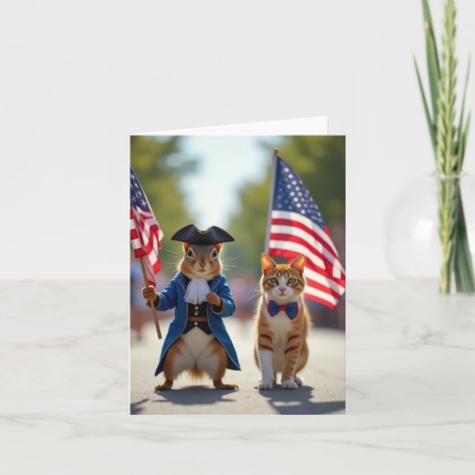 Patriottische eekhoorn en kat kaart (Voorkant)