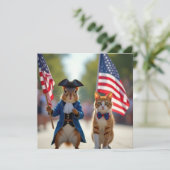 Patriottische eekhoorn en kat kaart (Staand voorkant)