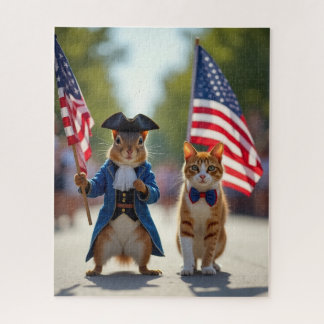 Patriottische eekhoorn en kat legpuzzel