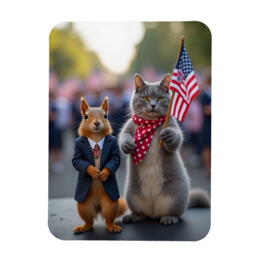 Patriottische eekhoorn en kat magneet (Verticaal)