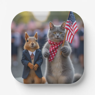 Patriottische eekhoorn en kat papieren bordje