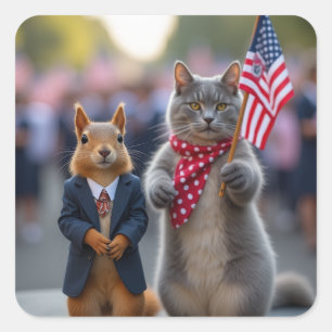 Patriottische eekhoorn en kat vierkante sticker