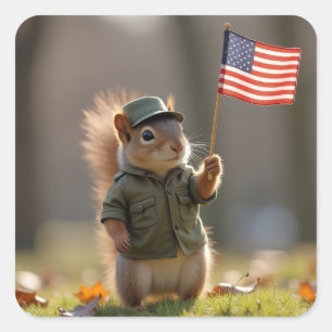 Patriottische eekhoorn vierkante sticker