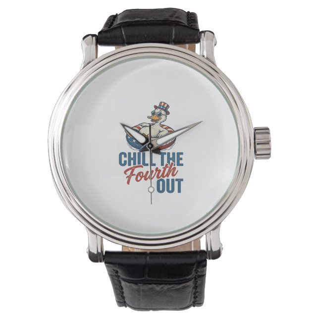 Patriottische Eend 4 juli Floatie T-shirt Ontwerp Horloge (Voorkant)