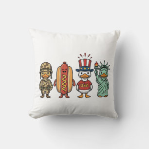 Patriottische Eend en Hotdog Vintage Vector T-shir Kussen