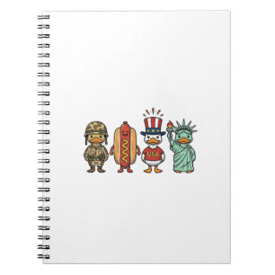 Patriottische Eend en Hotdog Vintage Vector T-shir Notitieboek