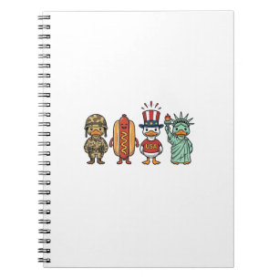 Patriottische Eend en Hotdog Vintage Vector T-shir Notitieboek