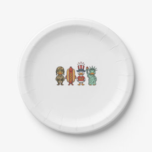 Patriottische Eend en Hotdog Vintage Vector T-shir Papieren Bordje