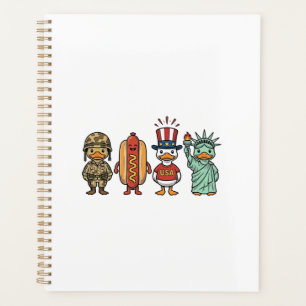 Patriottische Eend en Hotdog Vintage Vector T-shir Planner