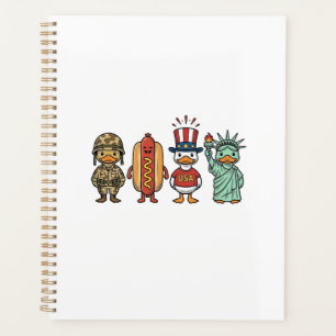 Patriottische Eend en Hotdog Vintage Vector T-shir Planner