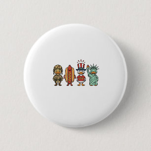 Patriottische Eend en Hotdog Vintage Vector T-shir Ronde Button 5,7 Cm