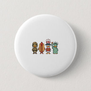 Patriottische Eend en Hotdog Vintage Vector T-shir Ronde Button 5,7 Cm